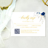 Chic Blue Yellow Floral Wedding QR Code RSVP Card Dankeskarte