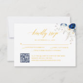 Chic Blue Yellow Floral Wedding QR Code RSVP Card Dankeskarte (Vorderseite)