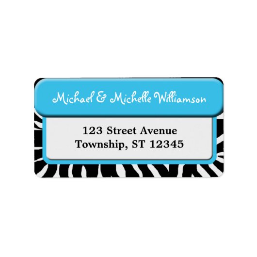 Chic Blue Zebra Print Address Labels Adressaufkleber (Vorne)