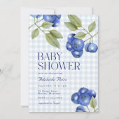 Chic Blueberry Gingham Boy Baby Shower Einladung (Vorderseite)
