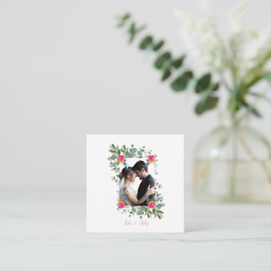 Chic Blume Bouquet Personalisiert Wedding Foto Begleitkarte (Stehend Vorderseite)