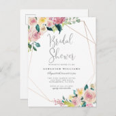 Chic Blume Greenery Gold Geometric Brautparty Einladungspostkarte (Vorne/Hinten)