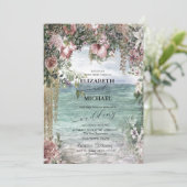 Chic Blume Hochzeit von Ocean Script Einladung (Stehend Vorderseite)