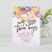 Chic Blume Kinderdusche Sweet Little Twin Boys Einladung (Stehend Vorderseite)