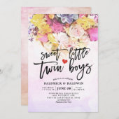 Chic Blume Kinderdusche Sweet Little Twin Boys Einladung (Vorne/Hinten)