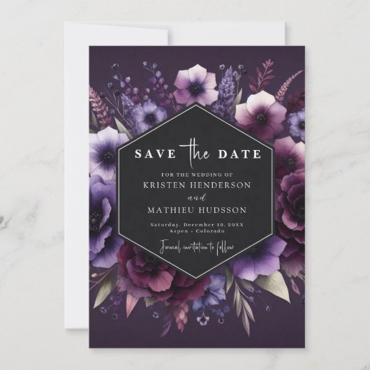 Chic Blume Lila Blumenhochzeit Save The Date (Vorderseite)