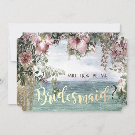 Chic Blume Ocean Bridesmaid Card Einladung (Vorderseite)