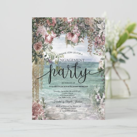 Chic Blume Ocean Verlobung Einladung (Stehend Vorderseite)