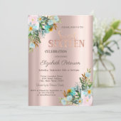 Chic Blume Rose Gold Sweet 16 Einladung (Stehend Vorderseite)