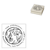 Chic Blume Runde Familienname und Rücksendeadresse Gummistempel (Stempel)