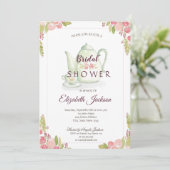 Chic Blume Teapot Brautparty Einladung (Stehend Vorderseite)