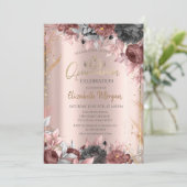 Chic Blume Tiara, Diamonds Rose Gold Quinceañera Einladung (Stehend Vorderseite)