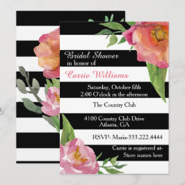 Chic Blume und Streifen Brautdusche Einladung