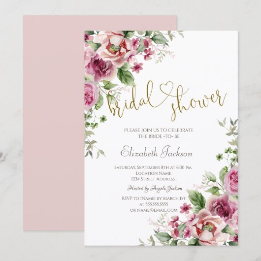 Chic Blumen Brautparty  Einladung (Vorne/Hinten)