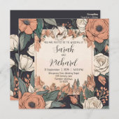 Chic Blumendesign mit Akzenten aus Korallen und Cr Einladung (Vorne/Hinten)