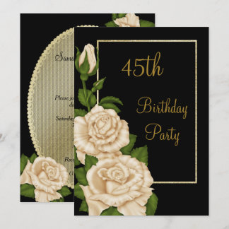 Chic-Blumenelfenbein-Rosen-45. Geburtstag Einladung