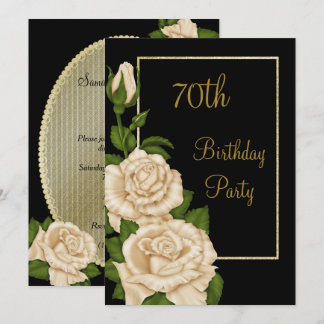 Chic-Blumenelfenbein-Rosen-70. Geburtstag Einladung