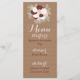 Chic-BlumenEmpfangs-Menü-dunkler Wein-Akzent Menükarte