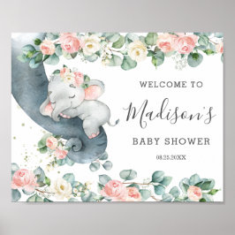 Chic Blumengrün Elephant Baby Dusche Willkommen Poster