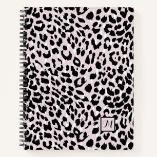 Chic Blush and Black Animal Print with Monogram Notizblock