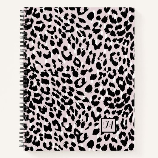 Chic Blush and Black Animal Print with Monogram Notizblock (Vorderseite)