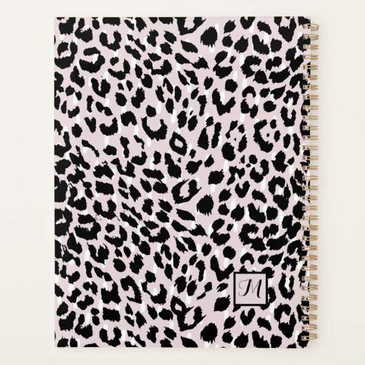 Chic Blush and Black Animal Print with Monogram Planer (Rückseite)