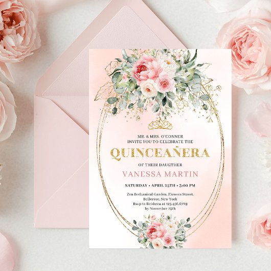 Chic Blush and Gold Boho Quinceañera Invitation Einladung