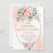 Chic Blush and Gold Boho Quinceañera Invitation Einladung (Vorderseite)