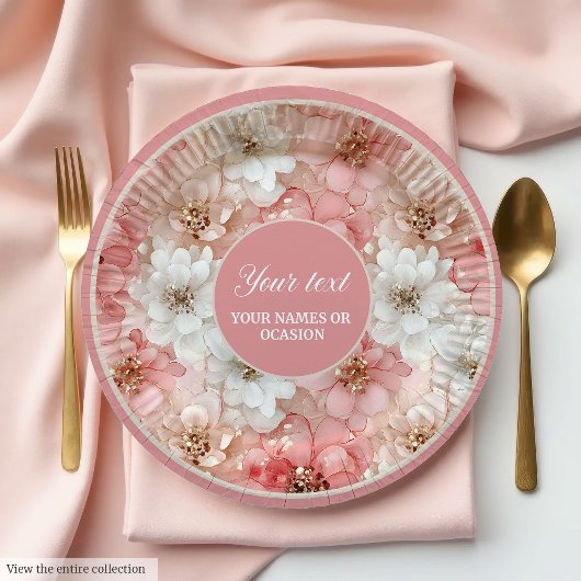 Chic blush and gold floral 50th birthday plate pappteller