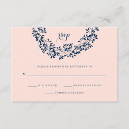 Chic Blush and Navy Botanic Wreath UAWG RSVP Karte