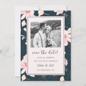 Chic Blush Bloral Blue Wedding Foto Save the Date (Vorderseite)