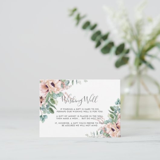 Chic Blush Bloral Eukalyptus Hochzeit wünschen gut Begleitkarte (Stehend Vorderseite)