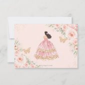 Chic Blush Bloral Prinzessin Quinceañera Gold Crow RSVP Karte (Rückseite)