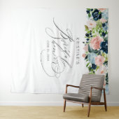 Chic Blush Blue Rose Floral Script Brautparty Wandteppich (Beispiel (Horizontal))