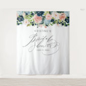 Chic Blush Blue Rose Floral Script Brautparty Wandteppich (Vorderseite)