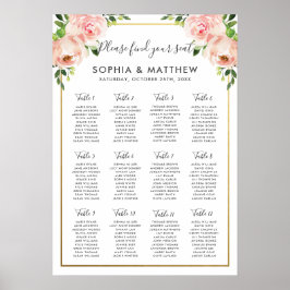 Chic Blush Blues Blume Hochzeitssitzplan A2 Poster