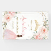 Chic Blush Blues Quinceñera Herzlicher Empfang Banner (Horizontal)
