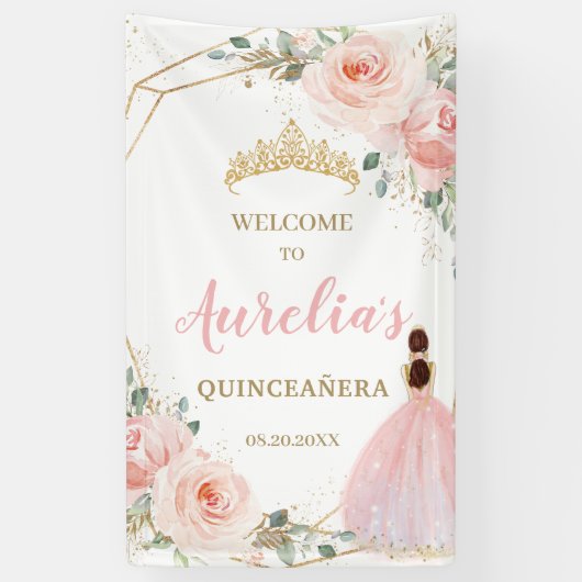 Chic Blush Blues Quinceñera Herzlicher Empfang Banner (Vertikal)