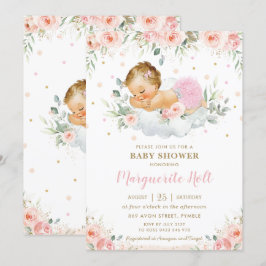 Chic Blush Blues Sweet Sleeping Baby Girl Dusche  Einladung