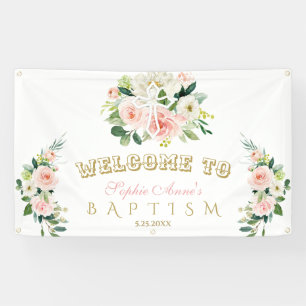 Chic Blush Blume Girl Baptiskreuz Begrüßungszeiche Banner