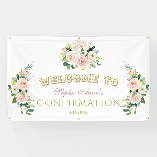 Chic Blush Blume Girl Confirmation Begrüßungszeich Banner (Horizontal)