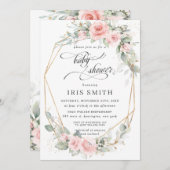 Chic Blush Blumengrün Baby Dusche Geometric Einladung (Vorne/Hinten)