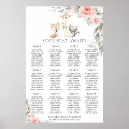 Chic Blush Blumengrün Sitzplan Poster