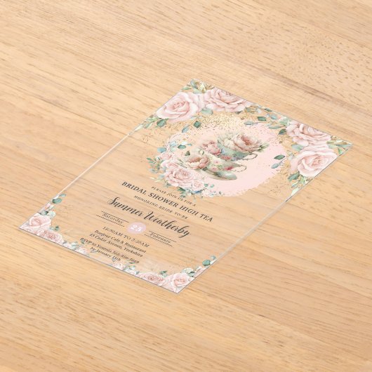 Chic Blush Blumenstrauß Party Brautparty Acryleinladungen (Ablage )