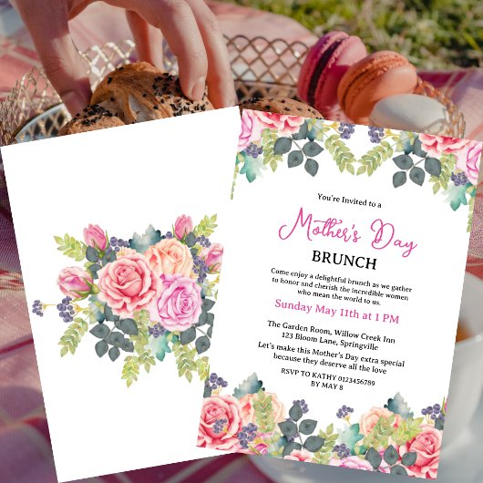 Chic Blush Botanical Floral Mother Day Brunch Einladung