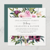 CHIC BLUSH BURGUNDDY FLORAL BUNCH BRAUTPARTY EINLADUNG (Vorne/Hinten)