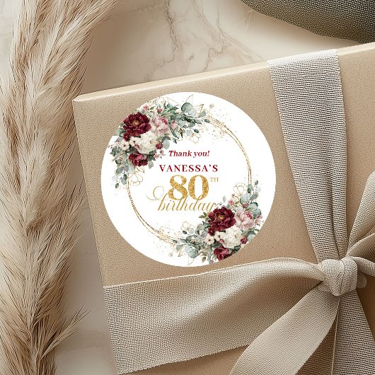 Chic Blush Burgundy 80. Geburtstag Aufkleber