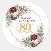 Chic Blush Burgundy 80. Geburtstag Aufkleber (Vorderseite)