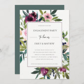CHIC BLUSH BURGUNDY FLORAL BUNCH ENGAGEMENT PARTEI EINLADUNG (Vorne/Hinten)