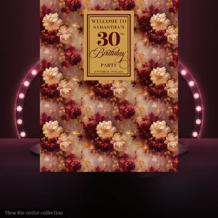 Chic Blush Burgundy Gold 30. Geburtstag Hintergrun Wandteppich